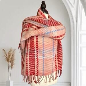 AERIE Scarf Throw Shawl Pinks Tans Multi Fringed Wrap Art to Wear Lagenlook